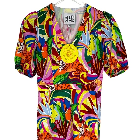 NWT Alden Adair Womens Louisa Rainforest Balloon Sleeve Midi Fringe Dress Sz XS‎ - Picture 4 of 13